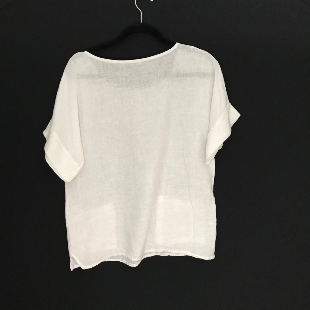 Francesca Bettini Size M 100% Linen Top Made In Italy White Shirt Pockets - Picture 8 of 11